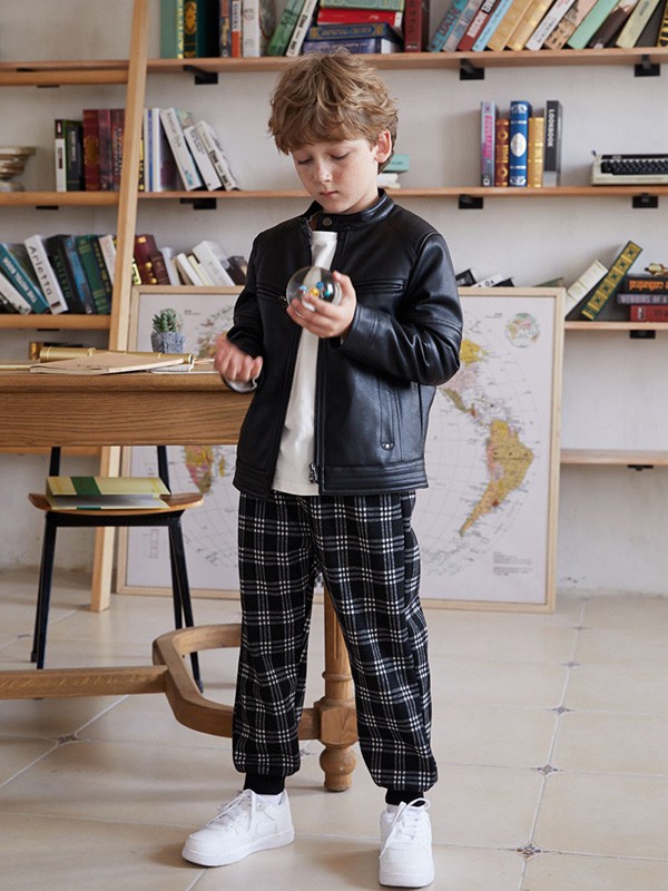 诺贝达童装2021秋冬季黑色格子长裤
