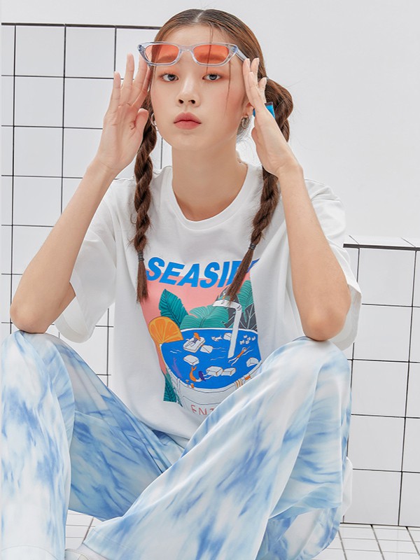 韩都衣舍2021春夏季白色印花T恤