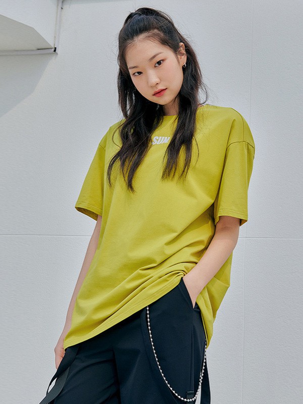 韩都衣舍女装2021春夏季黄色纯色T恤