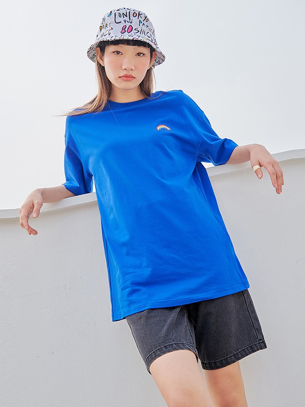 韩都衣舍2021春夏季蓝色印花T恤