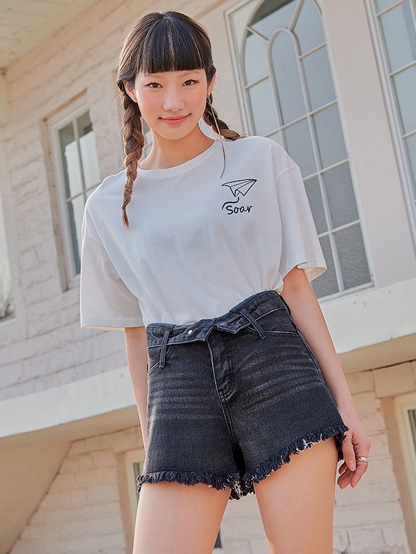 韩都衣舍女装2021春夏季白色印花T恤