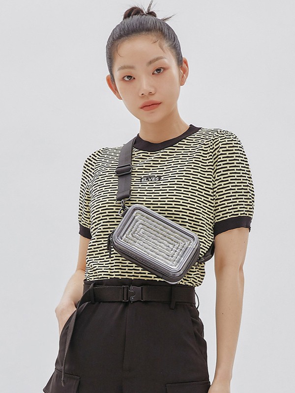 韩都衣舍女装2021春夏季绿色条纹T恤