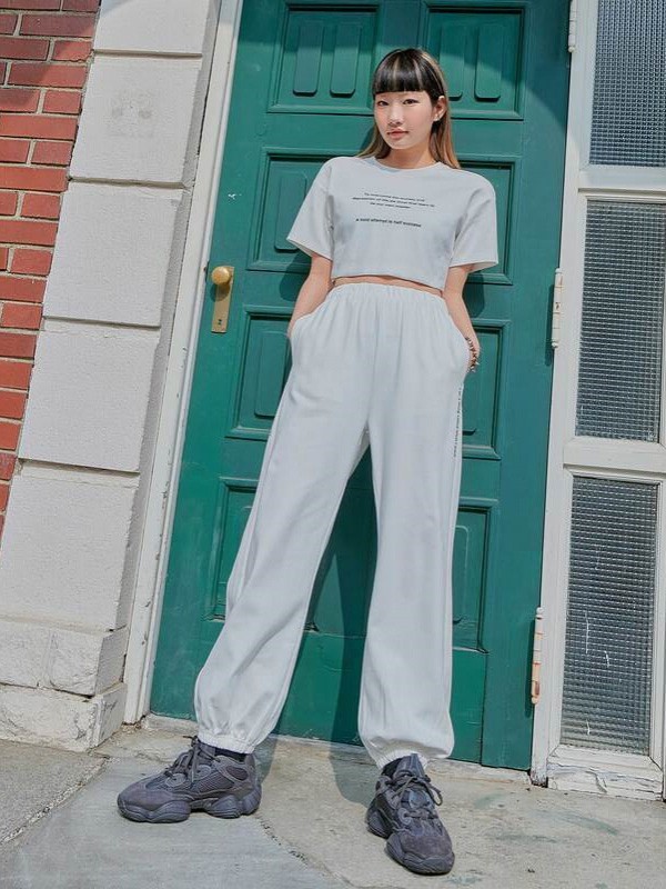 韩都衣舍女装2021春夏季白色字母T恤