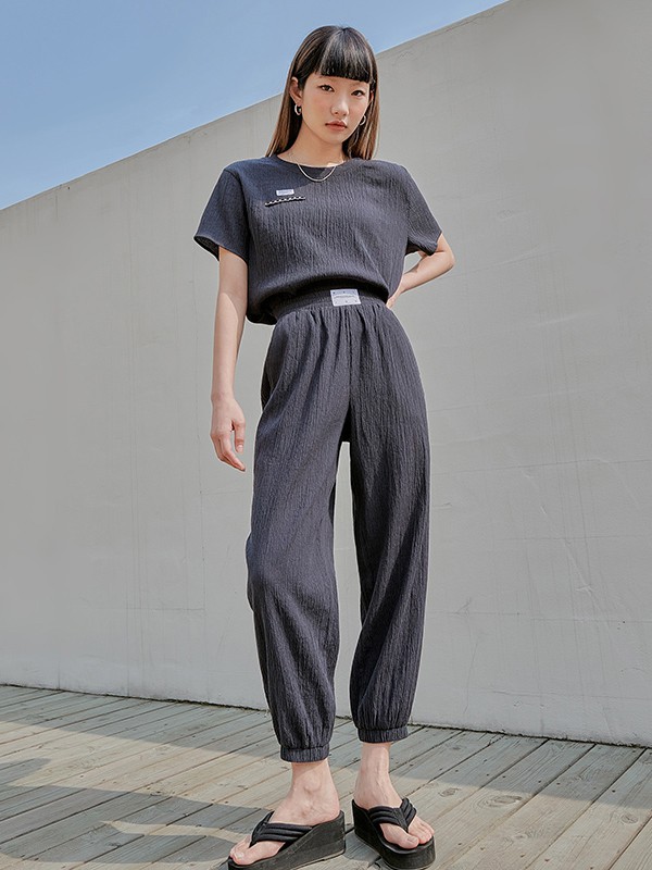 韩都衣舍女装2021春夏季黑色纯色工装裤