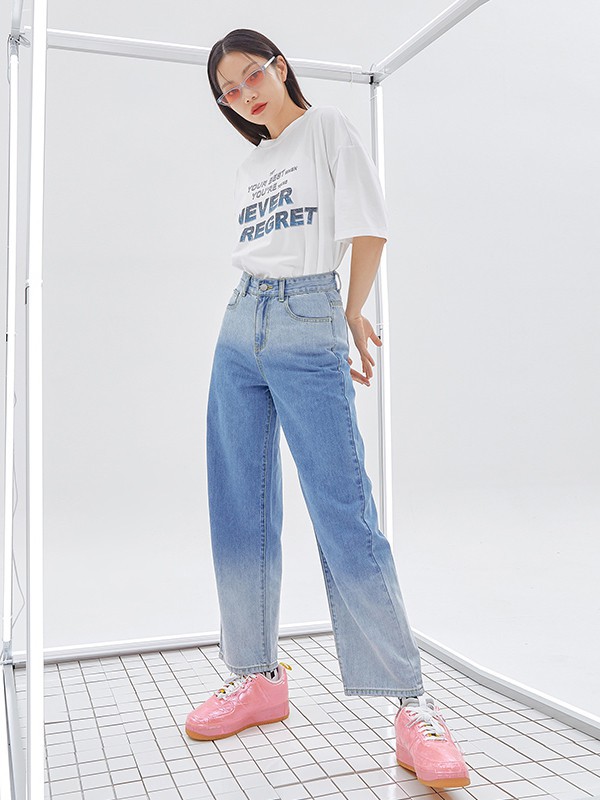 韩都衣舍女装2021春夏季白色字母T恤