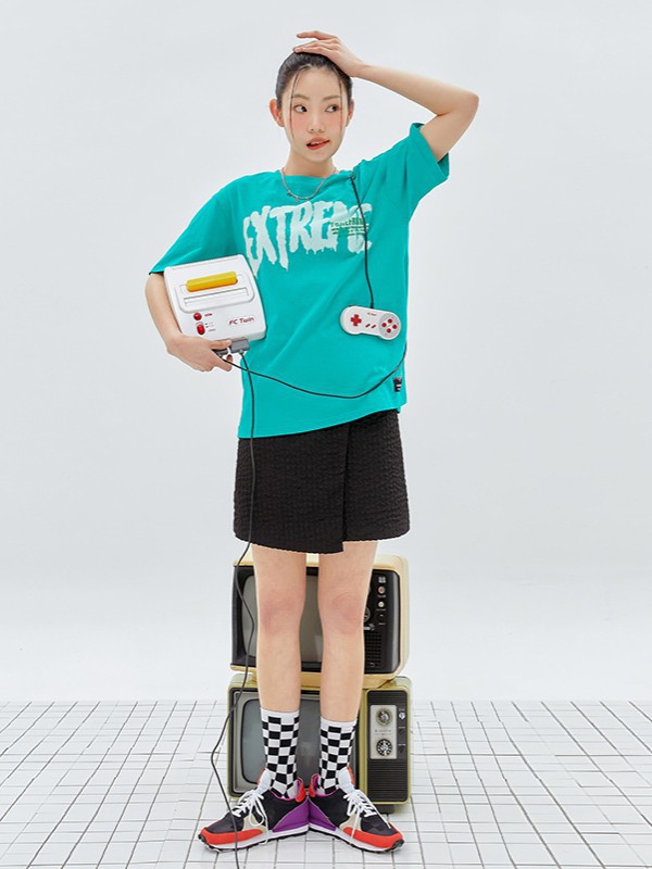 韩都衣舍女装2021春夏季绿色印花T恤