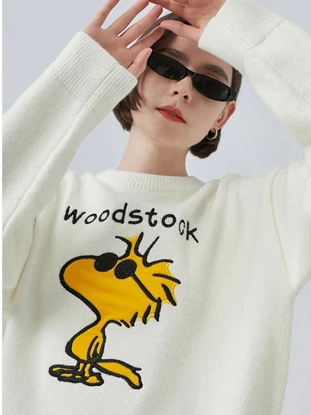 初语女装2021秋冬季白色印花T恤