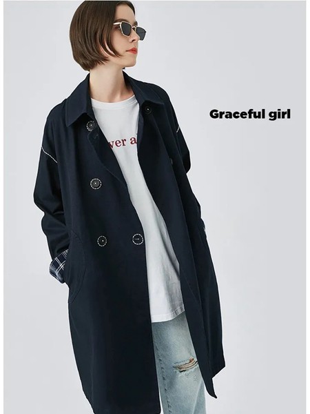 初语女装2021秋冬季黑色纯色风衣