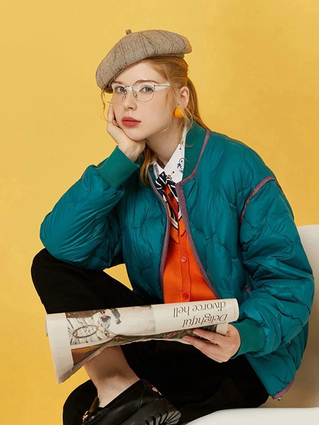 初语女装2021秋冬季绿色纯色棉服