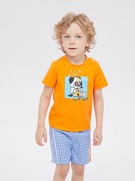 姐弟优品2021春夏季橙色印花T恤