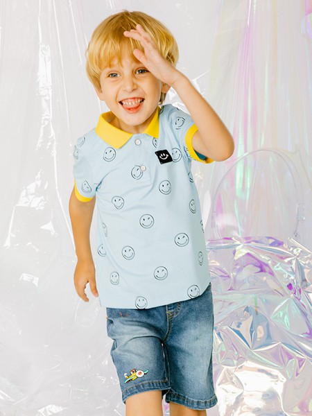 姐弟优品2021春夏季浅蓝色印花T恤