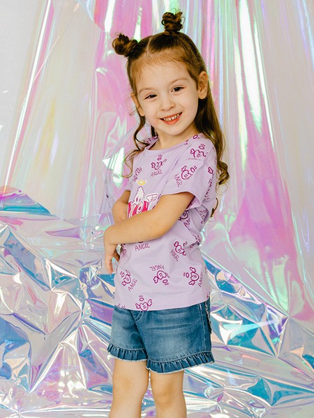 姐弟优品2021春夏季紫色印花T恤