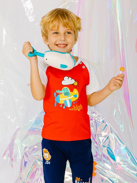 姐弟优品2021春夏季红色印花T恤