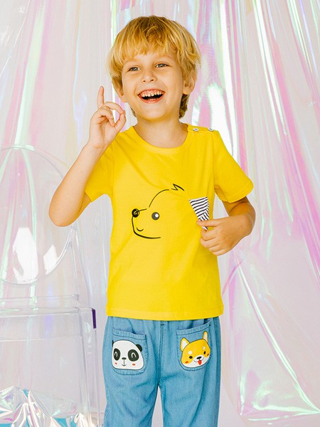 姐弟优品童装2021秋冬季黄色印花T恤