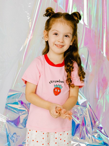 姐弟优品童装2021春夏季粉色印花T恤