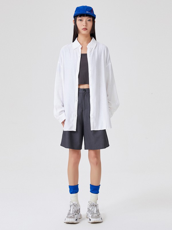 美特斯邦威美邦2021春夏季白色纯色衬衫