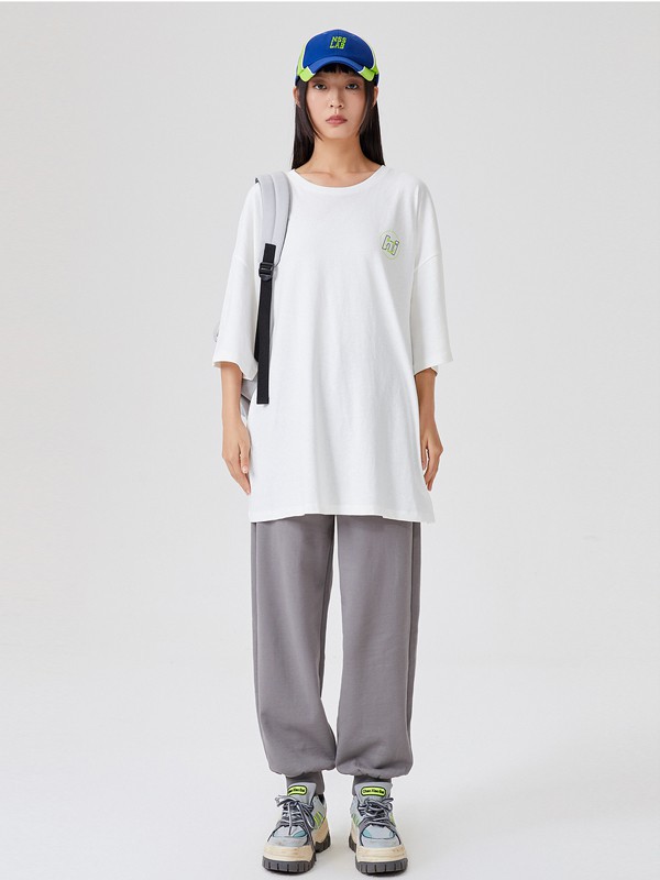 美特斯邦威美邦2021春夏季白色长款T恤