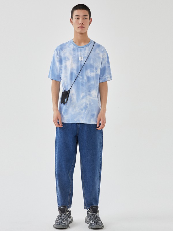 美特斯邦威美邦2021春夏季浅蓝色印花T恤