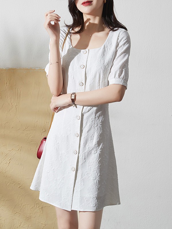 索菲丝尔女装2021春夏季白色纯色连衣裙