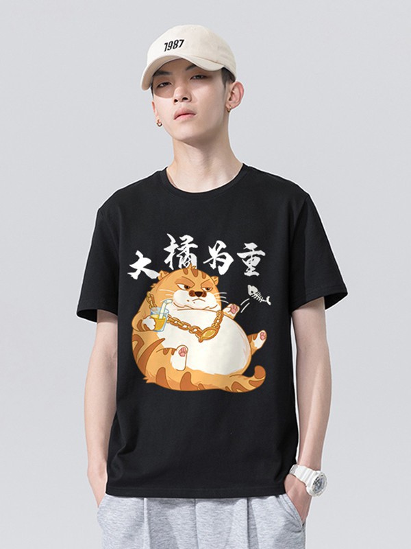 高梵羽绒服2021春夏季黑色印花T恤