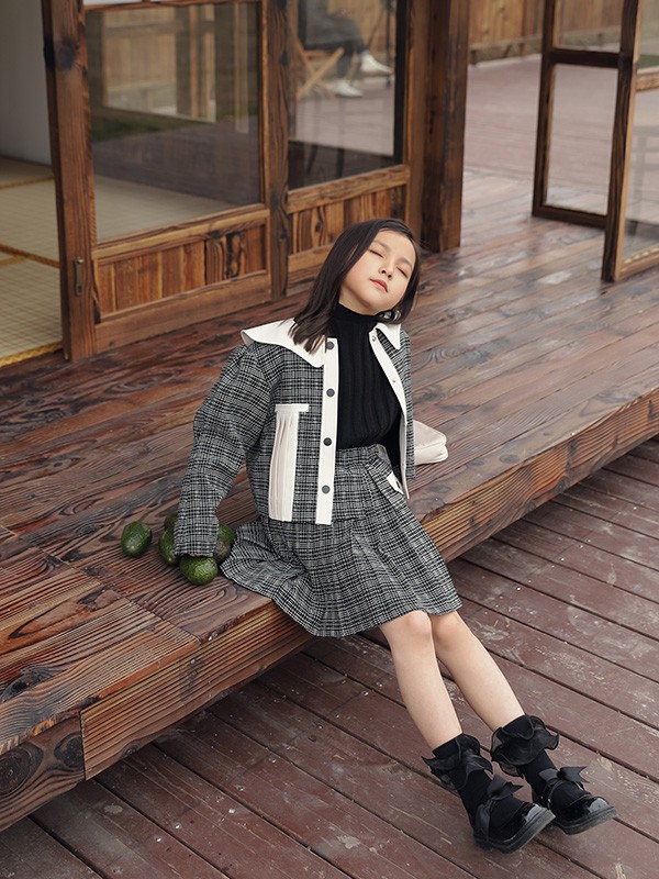 小资范2021秋冬季黑色格子百褶裙