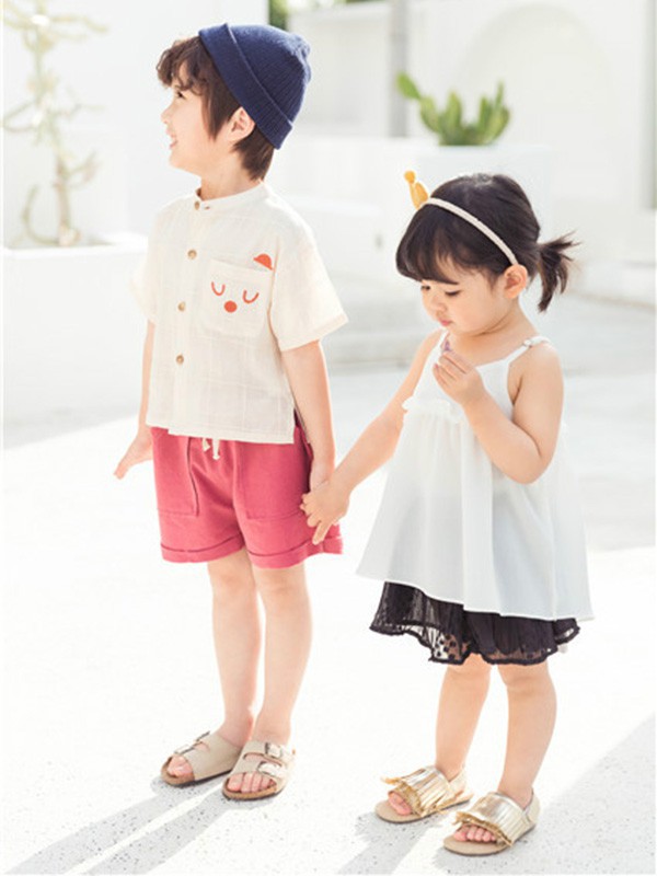 小田家童装2021春夏季米色印花T恤