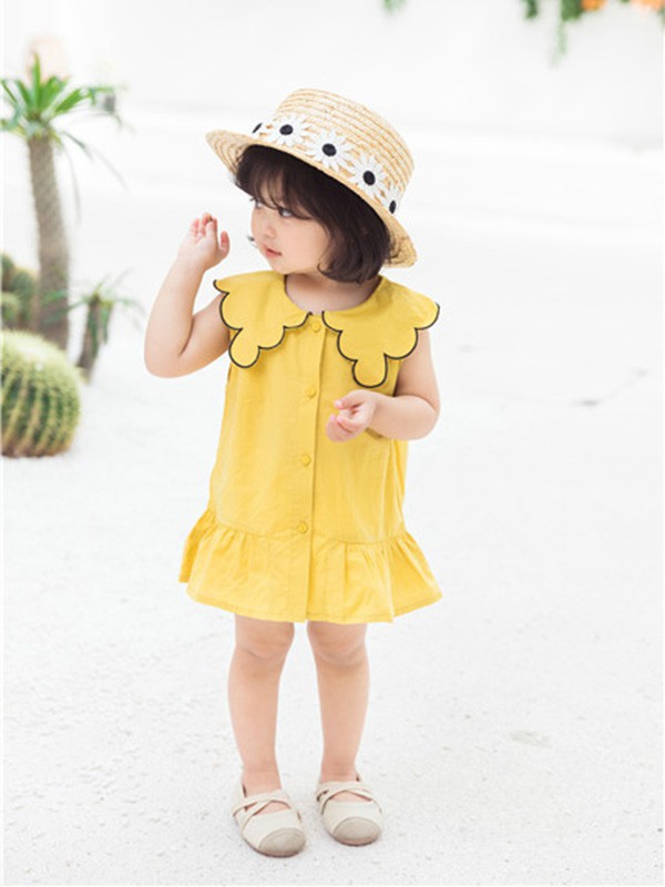 小田家童装2021春夏季黄色娃娃领连衣裙