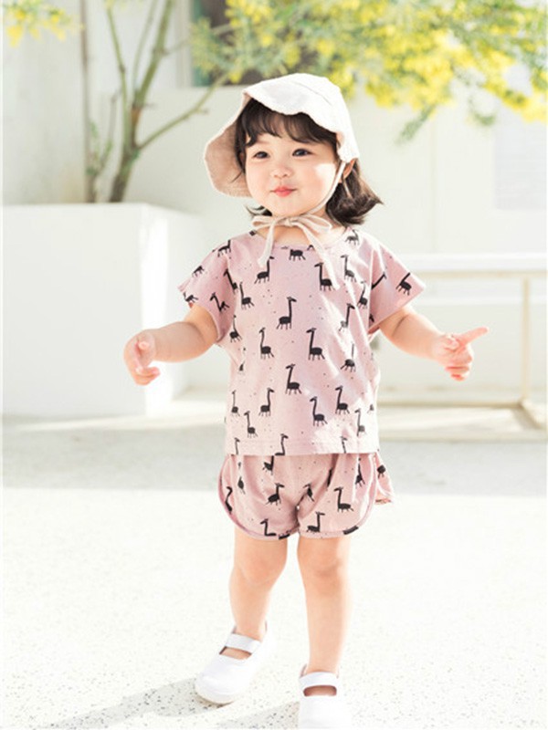 小田家童装2021春夏季粉色印花T恤