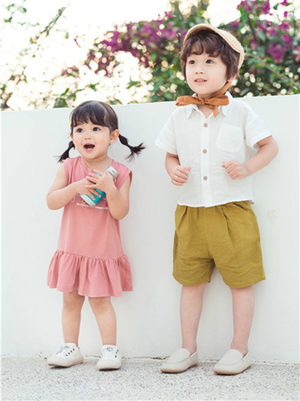 小田家童装2021春夏季粉色字母连衣裙