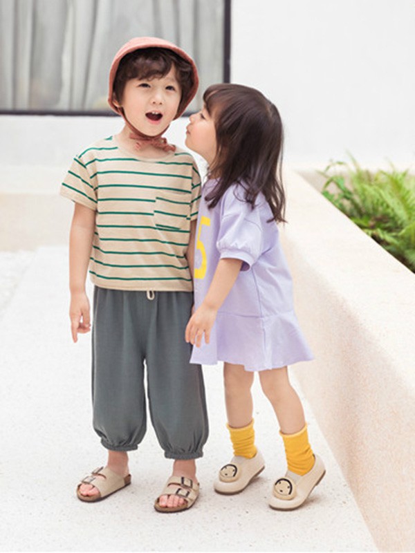 小田家童装2021春夏季白色条纹T恤