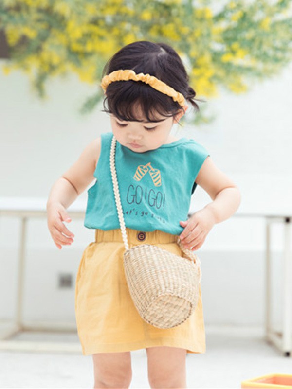 小田家童装2021春夏季黄色纯色短裙