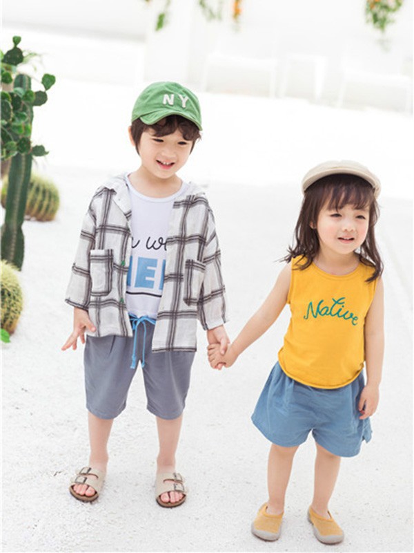 小田家童装2021春夏季白色格子长裙