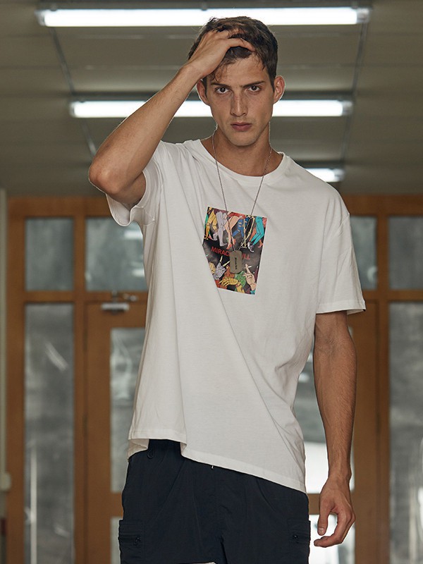 双刀潮牌男装2021春夏季白色印花T恤