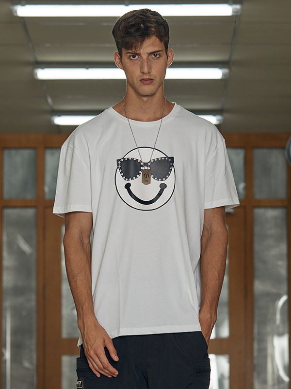 双刀潮牌男装2021春夏季白色印花T恤