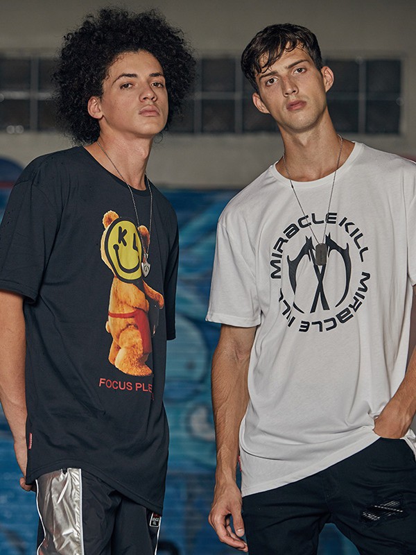 双刀潮牌男装2021春夏季白色印花T恤