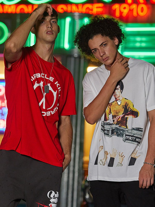 双刀潮牌男装2021春夏季白色印花T恤