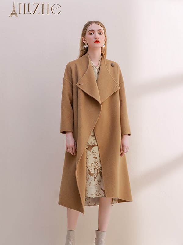 艾丽哲2021秋冬季棕色纯色大衣