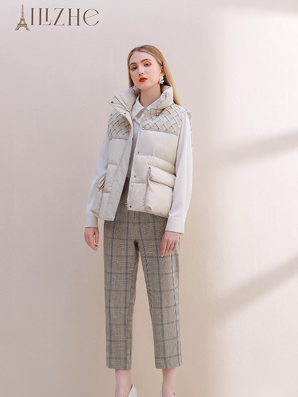 艾丽哲2021秋冬季白色纯色棉服