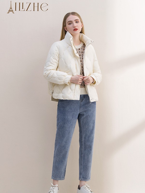 艾丽哲2021秋冬季白色纯色棉服