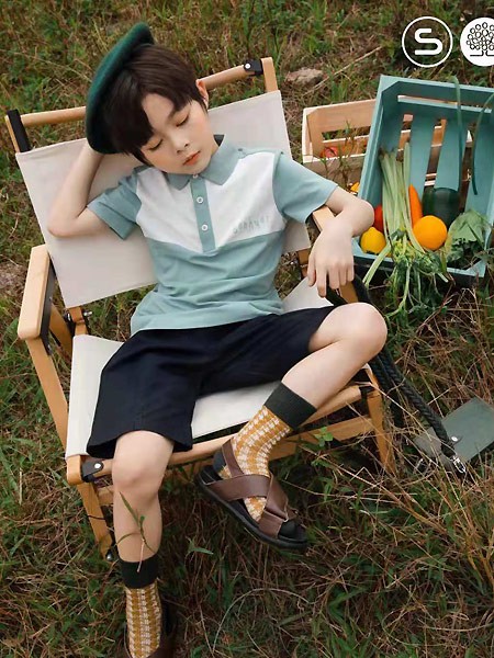 森虎儿童装2021春夏季绿色印花polo衫
