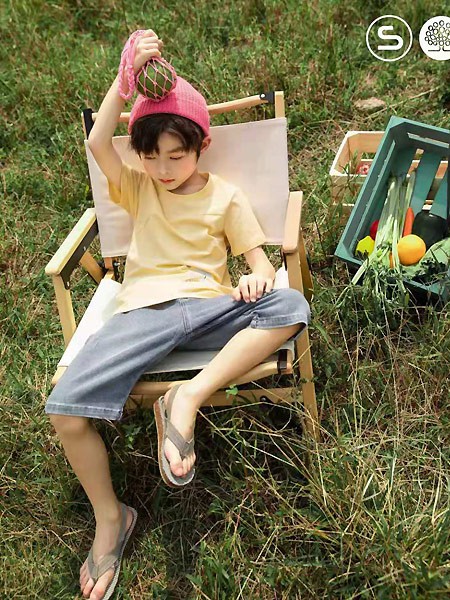 森虎儿童装2021春夏季黄色印花T恤