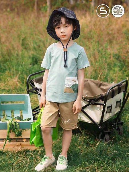 森虎儿童装2021春夏季绿色印花T恤