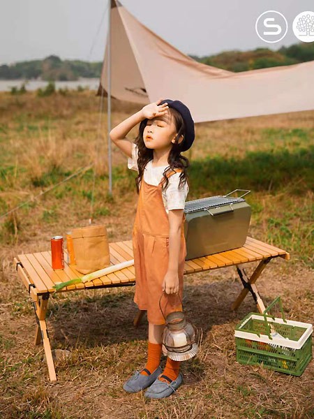 森虎儿童装2021春夏季橙色纯色背带裤