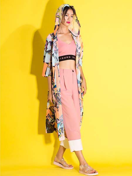 媛帆女装2021春夏季粉色纯色阔腿裤