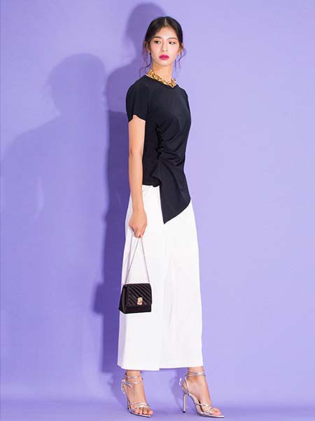 媛帆女装2021春夏季白色纯色长裙