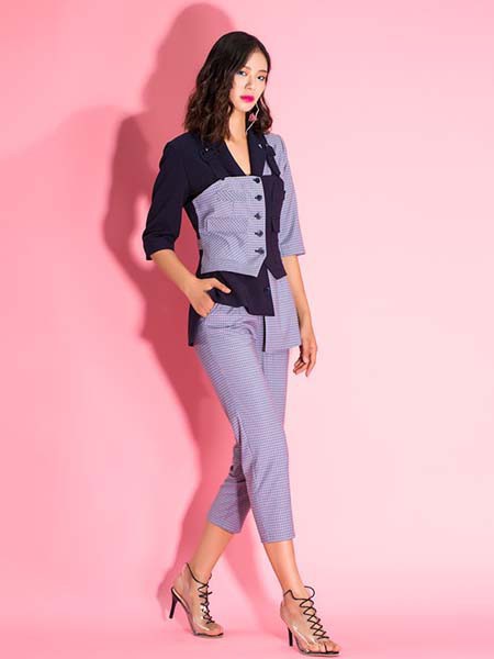 媛帆女装2021春夏季紫色纯色七分裤