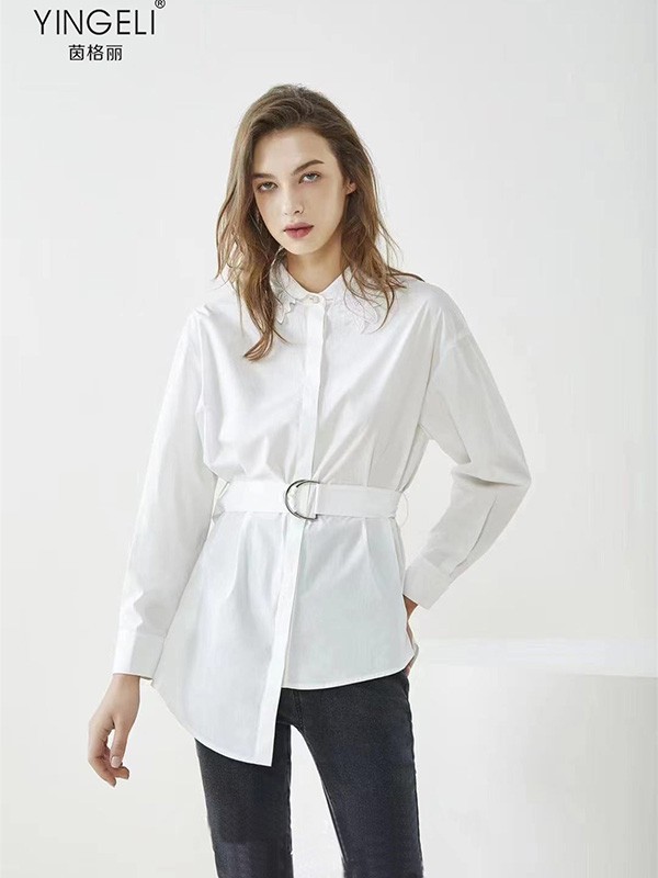茵格丽2021秋冬季白色波浪衬衫