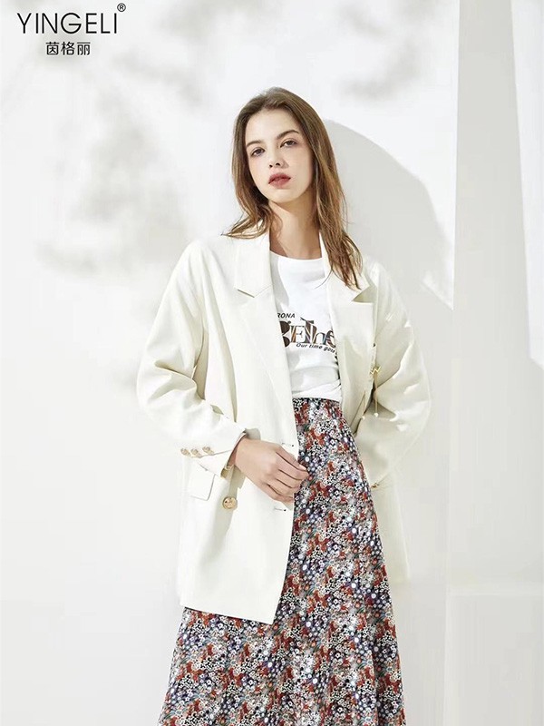 茵格丽2021秋冬季白色纯色西装