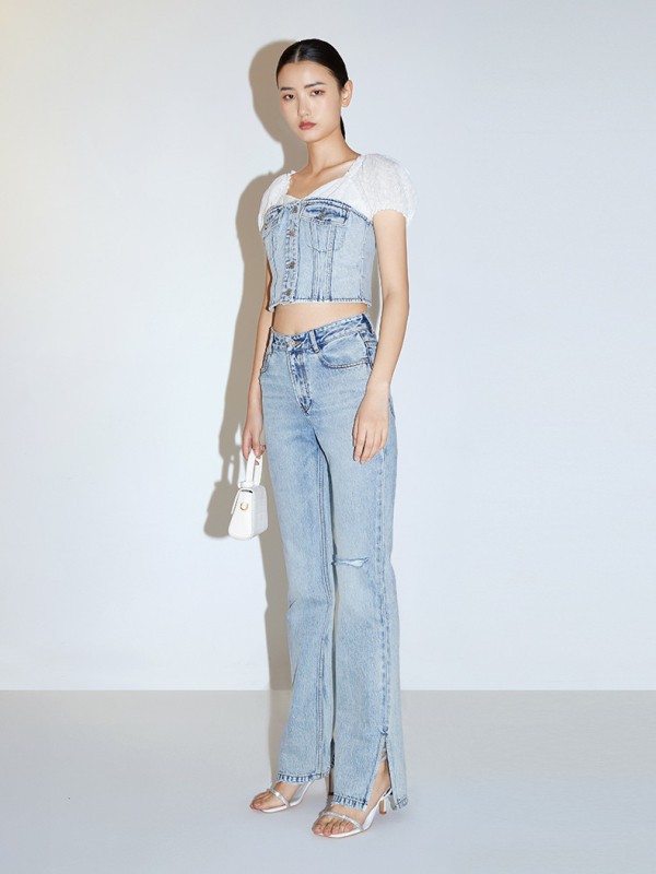 misssixty2021春夏季蓝色开叉长裤