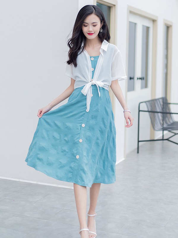 美丽衣橱女装2021春夏季绿色纯色吊带裙